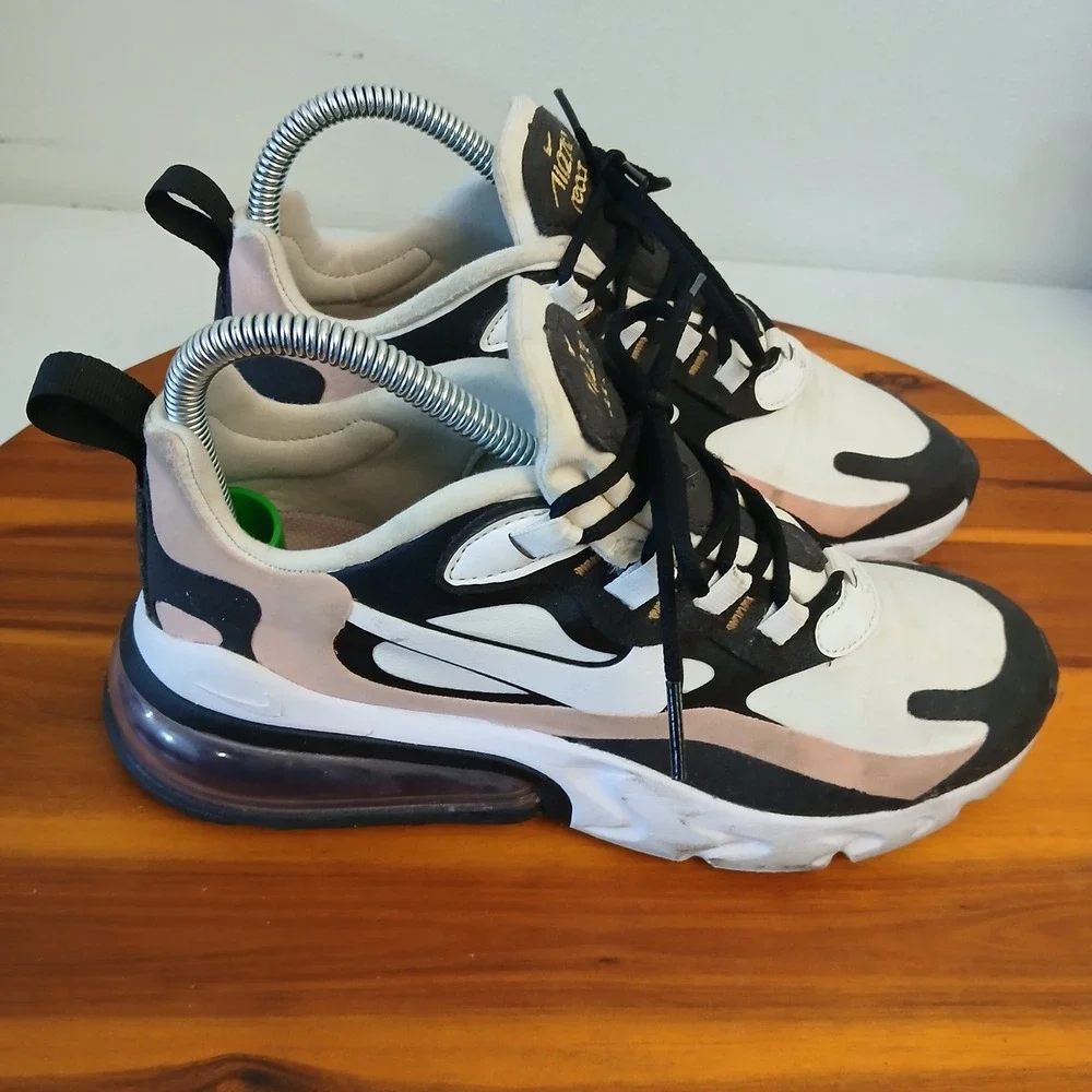 Nike Air Max 270 React Women 6.5 White Black Pink Shoes Sneakers AT6174-005